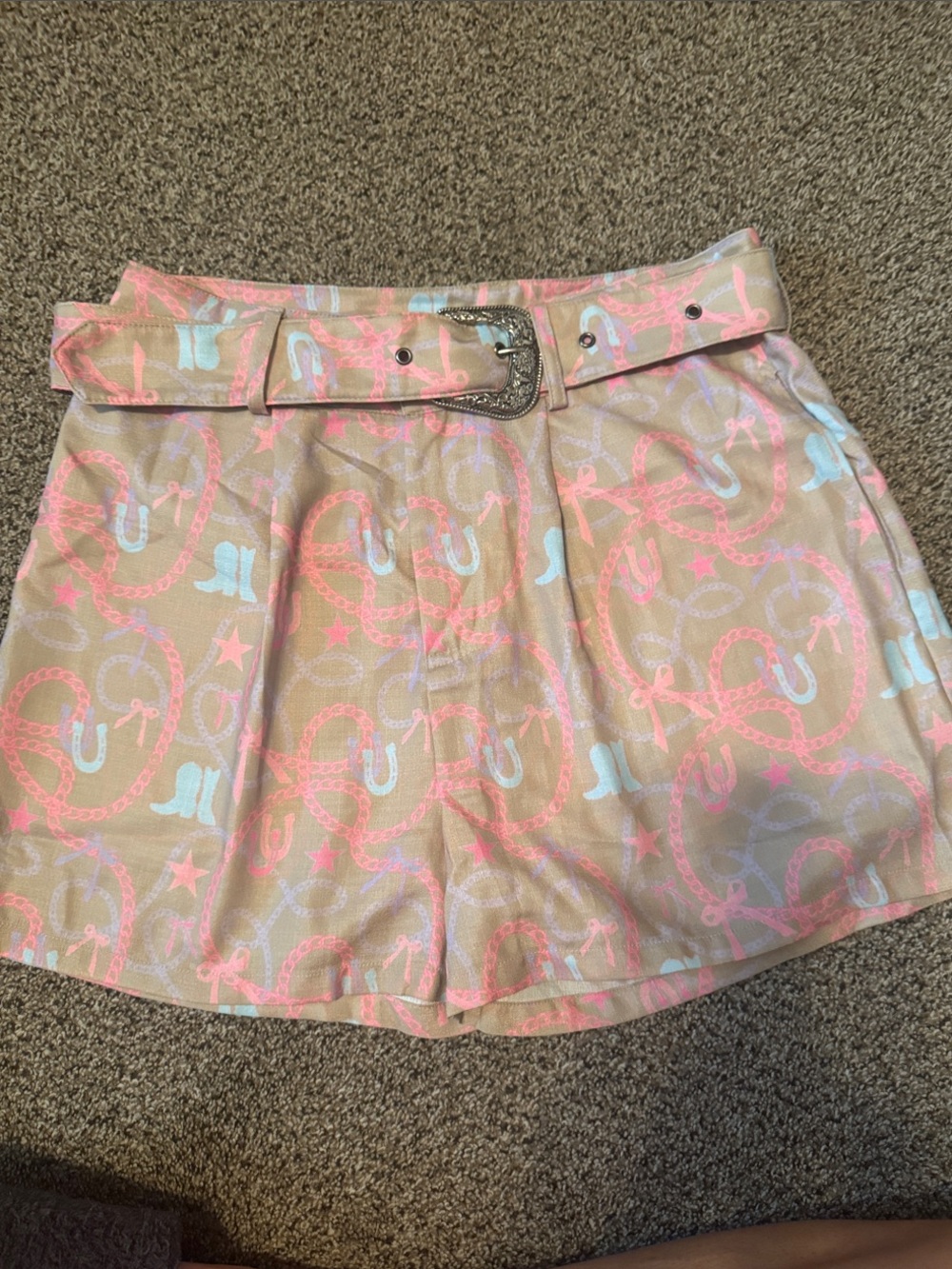 Western Print Belted Women’s Shorts